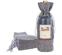 Bocar 5 * 12 Inch 12pcs Grey Linen Drawstring Wine Bag with Organza Window for Wine Tasting Parties Valentine's Day Wedding Gift Bag (WB-Grey Linen)