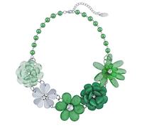 Bocar 5 Flower Braided Crystal Statement Chunky Necklace Bib Collar Pearl Jewelry for Women (NK-10127-Green)