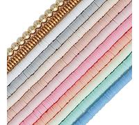 Bocar 6mm 10 Strands Clay Beads Kit Vinyl Flat Handmade Polymer Clay Beads with 2 Strands Alloy Spacer for Jewelry Making Necklace Bracelet Earrings Finding (CB-001-mix 1)