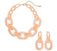 BOCAR Acrylic Chunky Statement Necklace for Women Cube Link Chain Collar Necklace and Hoop Earrings Costome Jewelry Set (NK-10667-Tender Peach)
