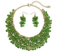 Bocar Fashion Crystal Chunky Collar Statement Necklace Earring Set for Women Gift, Glass, No Gemstone, Clear green