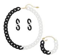BOCAR Statement Acrylic Chunky Necklace for Women Cuban Link Chain Collar Necklace Bracelcet Earrings Fashion Costume Jewelry Set (NK-10668-Black+White)