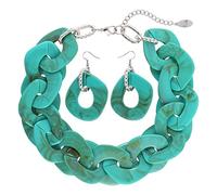 Bocar Statement Chunky Acrylic Cuban Choker Necklace Fashion Bib Collar Chain Necklace Earrings for Women (NK-10666-Aqua Sky-Set)