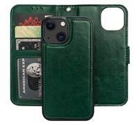 Bocasal Detachable Wallet Case for iPhone 13 Mini RFID Blocking Card Slots Holder Premium PU Leather Magnetic Kickstand Shockproof Wrist Strap Removable Flip Protective Cover 5G 5.4 inch (Green)