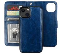 Bocasal Detachable Wallet Case for iPhone 13 Mini RFID Blocking Card Slots Holder Premium PU Leather Magnetic Kickstand Shockproof Wrist Strap Removable Flip Protective Cover 5G 5.4 inch (Blue)