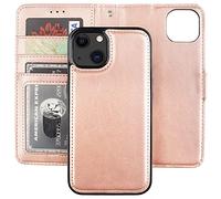 Bocasal Detachable Wallet Case for iPhone 13 Mini RFID Blocking Card Slots Holder Premium PU Leather Magnetic Kickstand Shockproof Wrist Strap Removable Flip Protective Cover 5G 5.4 inch (Rose Gold)