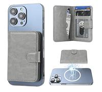 Bocasal for MagSafe Wallet Magnetic Card Holder, RFID Blocking Leather Card Slots for iPhone 16/15/14/13/12 Pro/Max/Plus, Adjustable Kickstand Flip Mag Safe Wallet (Grey)