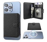 Bocasal for MagSafe Wallet Magnetic Card Holder, RFID Blocking Leather Card Slots for iPhone 16/15/14/13/12 Pro/Max/Plus, Adjustable Kickstand Flip Mag Safe Wallet (Carbon Filber Black)