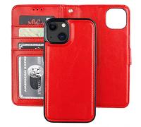 Bocasal iPhone 13 Mini Detachable Wallet Case with Strap, 5.4 inch, Faux Leather, Shock-Absorbent, Magnetic, Kickstand, Card Slot, Red, Flip, Unisex