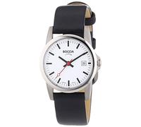 Boccia Ladies Quartz Watch with White Dial Analogue Display and Black Leather Strap B3080-07