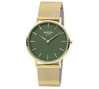 Boccia Titanium Women's Watch 3273-12 Titanium Yellow Gold 36 mm with Green Dial, Quartz Watch with Milanese Stainless Steel Strap, Ultra Flat Approx. 6 mm, Waterproof 3 Bar