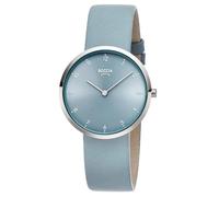 Boccia Titanium Women's Watch 3309-14 Titanium 36 mm with Blue Dial, Quartz Watch with Blue Leather Strap, Ultra Flat Approx. 7 mm, Waterproof 3 Bar, Lightweight and Anti-Allergic