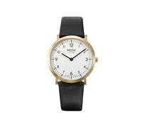 Boccia Titanium Women's Watch 3335-02 Titanium Yellow Gold-Plated 34 mm with Sapphire Glass Quartz Watch with Black Leather Strap Ultra Slim 6.2 mm Waterproof 5 Bar Miyota Movement