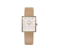Boccia Titanium Women's Watch 3351-04 Titanium Yellow Gold Plated 25 mm Rectangular with White Dial Quartz Watch with Brown Leather Strap Ultra Slim 6.5 mm Waterproof 3 Bar