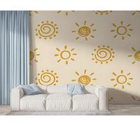 Boceoey Bohemian Sun Symbols Wall Mural, Self Adhesive Wallpaper Peel and Stick, Ethnic Minimalist Home Decor Photo Wallpaper, Silk Cloth Wall Sticker for Living Room & Bedroom, 250x175 cm - F-997