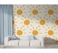 Boceoey Boho Geometric Wall Mural, Self-Adhesive Peel & Stick Wallpaper, Sun Symbols Bohemian Design Photo Wallpaper for Living Room & Bedroom (250x175 cm), F-1002