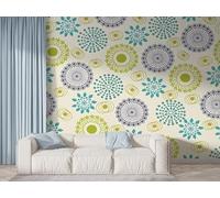 Boceoey Boho Hippie Floral Wall Mural, Self-Adhesive Peel & Stick Wallpaper, Mid Century Geometric Design Photo Wallpaper for Living Room & Bedroom (200x140 cm), K-217