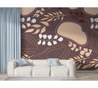 Boceoey Boho Leaf Pattern Wall Mural, Self Adhesive Wallpaper Peel and Stick, Hand Drawn Minimalist Home Decor Photo Wallpaper, Silk Cloth Wall Sticker for Living Room & Bedroom, 200x140 cm - K-232