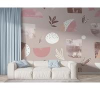 Boceoey Boho Leaf Pattern Wall Mural, Self Adhesive Wallpaper Peel and Stick, Mid Century Hand Drawn Home Decor Photo Wallpaper, Silk Cloth Wall Sticker for Living Room & Bedroom, 200x140 cm - K-204