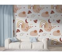 Boceoey Boho Palm Leaf Wall Mural, Self-Adhesive Peel & Stick Wallpaper, Sun Symbols Minimalist Design Photo Wallpaper for Living Room & Bedroom (150x100 cm), K-243