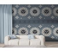 Boceoey Boho Sun Symbols Wall Mural, Self-Adhesive Peel & Stick Wallpaper, Mid Century Exotic Design Photo Wallpaper for Living Room & Bedroom (100x70 cm), K-235