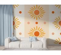 Boceoey Boho Sun Symbols Wall Mural, Self-Adhesive Peel & Stick Wallpaper, Mid Century Minimalist Design Photo Wallpaper for Living Room & Bedroom (300x256 cm), K-229