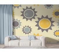 Boceoey Boho Sun Symbols Wall Mural, Self Adhesive Wallpaper Peel and Stick, Hand Drawn Ethnic Home Decor Photo Wallpaper, Silk Cloth Wall Sticker for Living Room & Bedroom, 250x175 cm - K-234