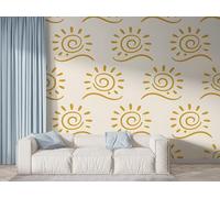 Boceoey Boho Sun Symbols Wall Mural, Self Adhesive Wallpaper Peel and Stick, Hand Drawn Minimalist Home Decor Photo Wallpaper, Silk Cloth Wall Sticker for Living Room & Bedroom, 350x256 cm - F-999