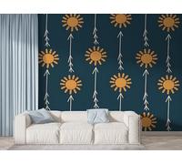 Boceoey Boho Sun Symbols Wall Mural, Self Adhesive Wallpaper Peel and Stick, Minimalist Bohemian Home Decor Photo Wallpaper, Silk Cloth Wall Sticker for Living Room & Bedroom, 300x210 cm - K-226