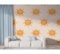 Boceoey Boho Sun Symbols Wall Mural, Self Adhesive Wallpaper Peel and Stick, Minimalist Hand Drawn Home Decor Photo Wallpaper, Silk Cloth Wall Sticker for Living Room & Bedroom, 250x175 cm - F-1001