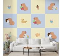 Boceoey Capybara Cartoon Wall Mural, Self Adhesive Wallpaper Peel and Stick, Patchwork Animal Home Decor Photo Wallpaper, Silk Cloth Mural for Living Room & Bedroom, 100x70 cm - S-977