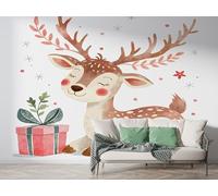 Boceoey Christmas Reindeer Wall Mural, Self Adhesive Wallpaper Peel and Stick, Xmas Snowflakes Home Decor Photo Wallpaper, Silk Cloth Wall Sticker for Living Room & Bedroom, 250x175 cm - K-744