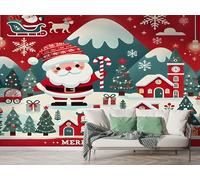 Boceoey Christmas Santa Claus Wall Mural, Self-Adhesive Peel & Stick Wallpaper, Xmas Snowflakes Igloo Gift Winter Design Photo Wallpaper for Living Room & Bedroom (200x140 cm),