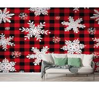 Boceoey Christmas Snowflakes Wall Mural, Self-Adhesive Peel & Stick Wallpaper, Xmas Buffalo Plaid Winter Design Photo Wallpaper for Living Room & Bedroom (300x256 cm),