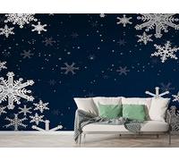 Boceoey Christmas Snowflakes Wall Mural, Self Adhesive Wallpaper Peel and Stick, Xmas Blue Snow Home Decor Photo Wallpaper, Silk Cloth Mural for Living Room & Bedroom, 100x70 cm - K-700