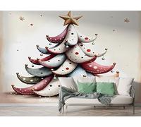 Boceoey Christmas Tree Wall Mural, Self Adhesive Wallpaper Peel and Stick, Xmas Snowflakes Home Decor Photo Wallpaper, Silk Cloth Mural for Living Room & Bedroom, 100x70 cm - K-804