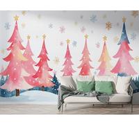 Boceoey Christmas Tree Wall Mural, Self Adhesive Wallpaper Peel and Stick, Xmas Snowflakes Home Decor Photo Wallpaper, Silk Cloth Mural for Living Room & Bedroom, 100x70 cm - K-794