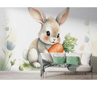 Boceoey Easter Wall Mural, Self Adhesive Wallpaper Peel and Stick, Rabbit Carrot Home Decor Photo Wallpaper, Silk Cloth Mural for Living Room & Bedroom, 100x70 cm - K-854