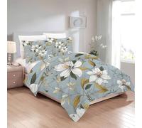 Boceoey Flowers Single Duvet - Watercolor Coverless Duvet Kids - All Seasons Duvet with Floral Pattern - Reversible Quilt with 1 Pillowcase - Lightweight Washable Comforter 135x200 cm, G-515