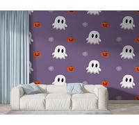 Boceoey Halloween Ghost Wall Mural, Self-Adhesive Peel & Stick Wallpaper, Pumpkin Spider Web Design Photo Wallpaper for Living Room & Bedroom (250x175 cm), K-352