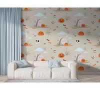 Boceoey Halloween Tombstone Wall Mural, Self Adhesive Wallpaper Peel and Stick, Pumpkin Spider Web Home Decor Photo Wallpaper, Silk Cloth Wall Sticker for Living Room & Bedroom, 450x315 cm - K-286