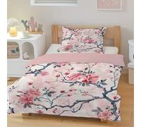 Boceoey Ink Blossoms Japan Cot Bed Duvet Cover Set, Ultrasoft Microfiber Non Iron Bedding Set with Pillowcase and Zipper Closure, Watercolor Floral Zen QW-283