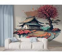 Boceoey Japanese Architecture Wall Mural, Self-Adhesive Peel & Stick Wallpaper, Flower Floral Design Photo Wallpaper for Living Room & Bedroom (150x100 cm), K-399