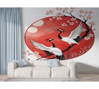 Boceoey Japanese Cherry Blossoms Wall Mural, Self-Adhesive Peel & Stick Wallpaper, Crane Animal Design Photo Wallpaper for Living Room & Bedroom (200x140 cm), K-473