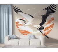 Boceoey Japanese Cranes Wall Mural, Self-Adhesive Peel & Stick Wallpaper, Watercolor Animal Design Photo Wallpaper for Living Room & Bedroom (400x280 cm), K-411
