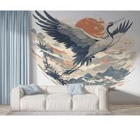 Boceoey Japanese Cranes Wall Mural, Self-Adhesive Peel & Stick Wallpaper, Watercolor Mountain Animal Design Photo Wallpaper for Living Room & Bedroom (400x280 cm), K-409