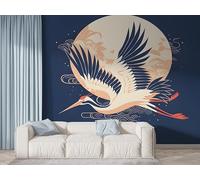 Boceoey Japanese Cranes Wall Mural, Self Adhesive Wallpaper Peel and Stick, Watercolor Animal Home Decor Photo Wallpaper, Silk Cloth Wall Sticker for Living Room & Bedroom, 300x210 cm - K-480