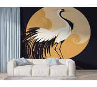 Boceoey Japanese Cranes Wall Mural, Self Adhesive Wallpaper Peel and Stick, Watercolor Animal Home Decor Photo Wallpaper, Silk Cloth Wall Sticker for Living Room & Bedroom, 300x210 cm - K-408