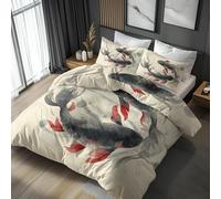 Boceoey Japanese Koi Fish Duvet Cover Set - Oriental Koi Asian Zen Double Bedding Set with 2 Pillow Cases 50x75 cm - Soft Microfiber Non Iron Quilt Cover with Zipper Closure, QH-61