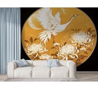Boceoey Japanese Peonies Wall Mural, Self Adhesive Wallpaper Peel and Stick, Crane Animal Home Decor Photo Wallpaper, Silk Cloth Mural for Living Room & Bedroom, 100x70 cm - K-398